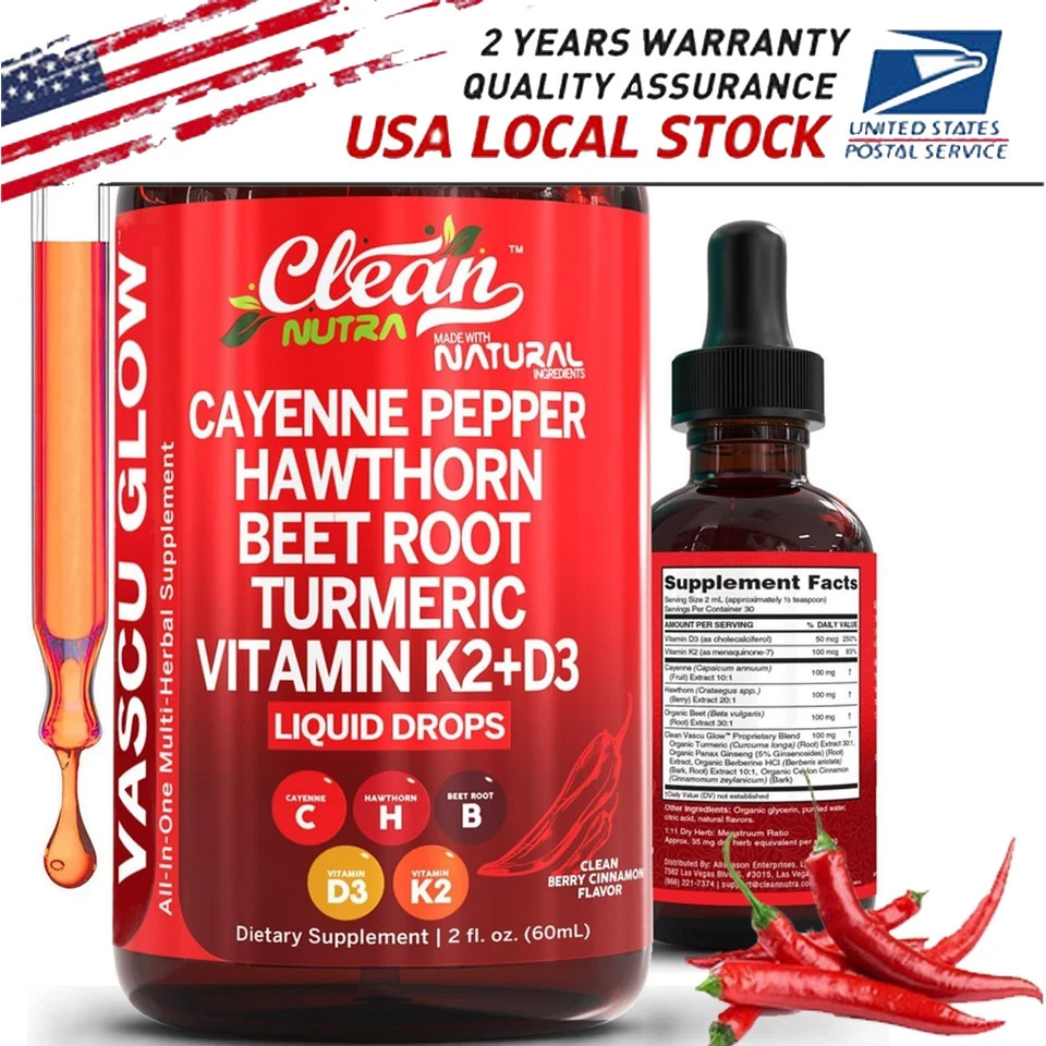 60ML Cayenne Pepper Hawthorn Beet Root Turmeric Vitamin K2+D3 Liquid Drop s