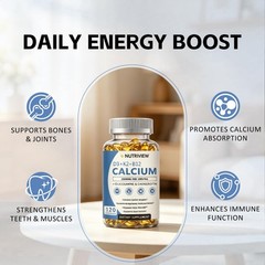 Calcium 2000mg with D3 & K2, High Absorption, Non-GMO Softgels, 120 Count