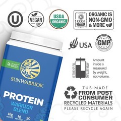 Sunwarrior Warrior Blend Organic Vegan Plant Protein Powder with BCAAs, 1.65 lbs
