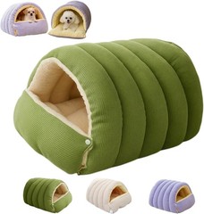 Cat Cave Bed for Indoor Sleeping Bag 2-in-1 Detachable Dog Cave with Zipper & Sn