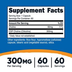 Nutricost CDP Choline (Citicoline) 300mg, 60 60 Count (Pack of 1), Red