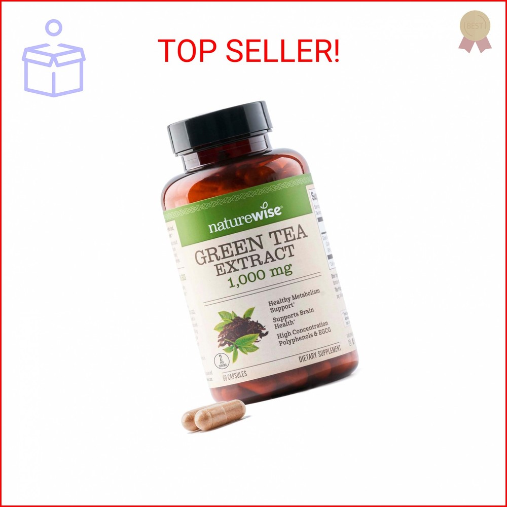 NatureWise Green Tea Extract Capsules 1000 mg – 50% EGCG & 98% Polyphenols – Ext