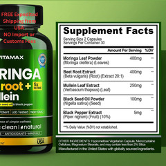 Moringa Capsules, Beet Root, Mullein Leaf – Energy, 60 Count (Pack of 1)