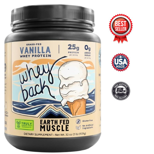 Earth Fed Muscle Whey Isolate Vanilla Grass Fed Protein Non GMO 29 Servings