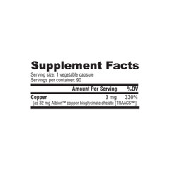 NutraBio – CHELATED COPPER (3mg) – 90 Capsules