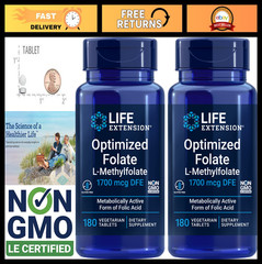 High-Potency L-Methylfolate 1700 mcg DFE – 180 Veg Tablets, 2-Pack for Optimal H