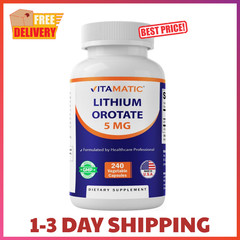 Vitamatic Lithium Orotate 5mg, 240 Veggie Capsules, Non-GMO, Gluten Free!!!