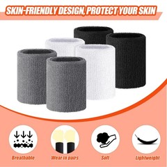 6 Pcs 4 Inch Cotton Elastic Arm Sweatbands – Black, White, Gray (Hiking, Cycl…