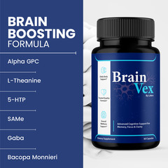 Brain Vex Capsules For Memory Focus & Clarity BrainVex Supplement Pills (60 ct)