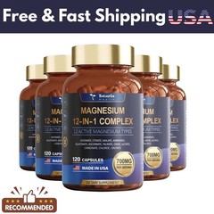 5 SET Magnesium 12 in 1 Complex 700mg -Dietary Supplement 120 capsules US