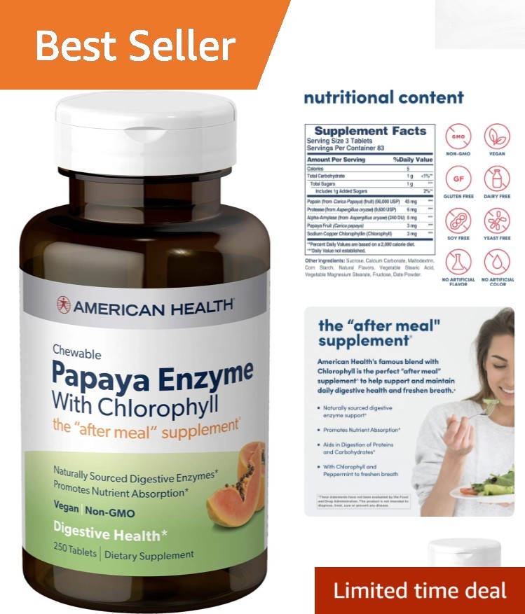 -Friendly Papaya Enzyme with Chlorophyll – 250 Tablets for Better Digestion