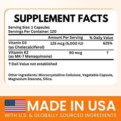 VITBOOST Vitamin D3 K2 Complex – Easy to Swallow | Gluten-Free | USA Made 120CAP