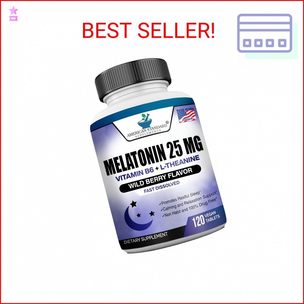 Melatonin 25mg Per One Tablet, 120 Chewable Tablet with L-Theanine & Vitamin B-6