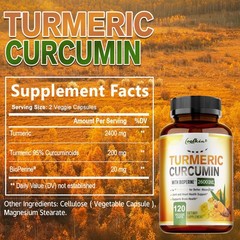 Turmeric Curcumin 240cps – Highest Potency 95%, w/BioPerine Black Pepper Extract
