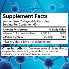 Vitamin K2 (MK7) with D3 2000 IU Bone Health Immunity Booster High Absorption