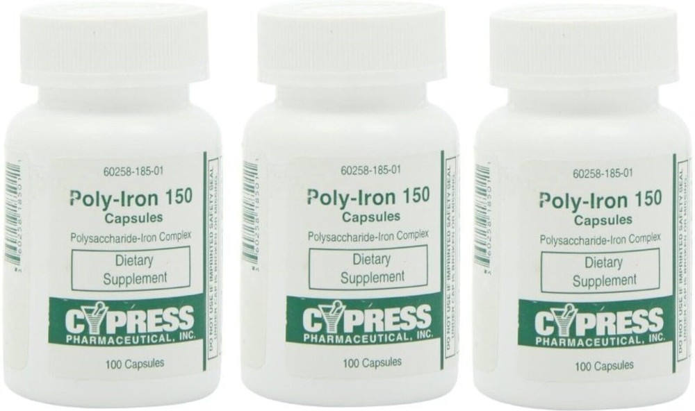 Cypress Poly-Iron 150 Polysaccharide-Iron Complex Supplement 100ct(3 Pack)