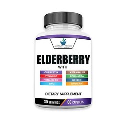 Elderberry, Quercetin, Vitamin C, D3, Ginger, Zinc, Turmeric & Echinacea, 60 cap