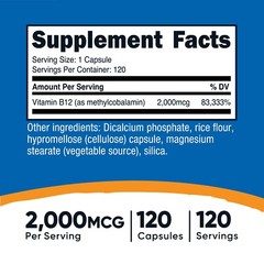 Nutricost Vitamin B12 (Methylcobalamin) 2000mcg, 120 Capsules – Vegetarian Caps