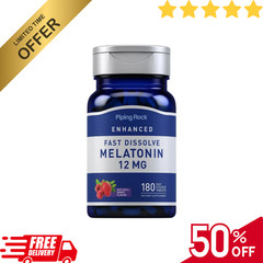 Piping Rock Melatonin 12 mg | 180 Tablets | for better sleep All Nights Non-GMO