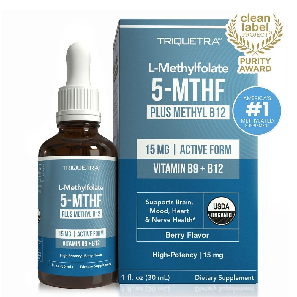 Triquetra Health L-Methylfolate 5-MTHF Plus Methyl B12, Berry, 1 fl oz
