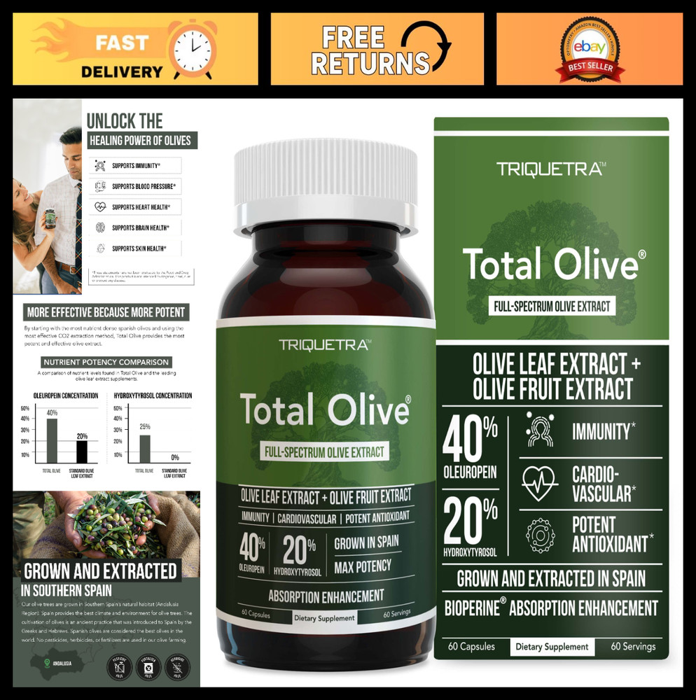 Olive Leaf & Fruit Extract 40% Oleuropein, 20% Hydroxytyrosol, 60 Caps, Enhanced