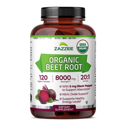 USDA Organic Beet Root 8000 mg Strength 20:1 Extract, 120 Vegan Capsules, Kosher
