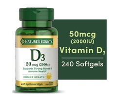 2 PACK Nature’s Bounty Vitamin D3 2000IU Immune Support Softgels 240 Count