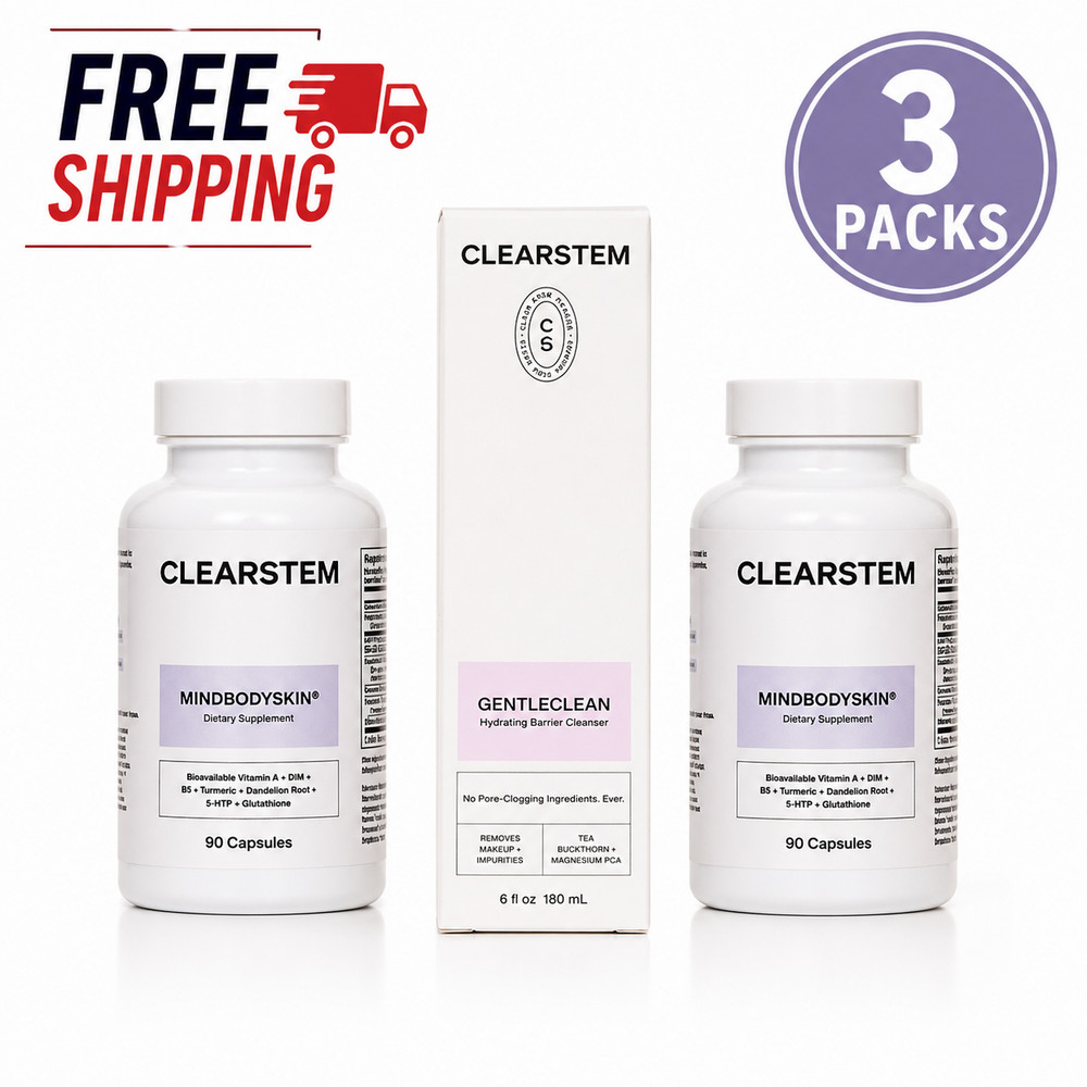 Clearstem MindBodySkin 2x + GentleClean Cleanser Bundle Acne Skincare Set