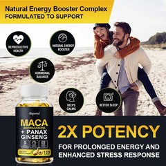 Maca Root 120pcs, Endurance,Stamina and Men Performance, Improved Mood and Focus