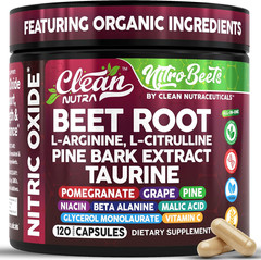 Clean Nutra Beet Root L Arginine Citrulline Nitric Oxide 120 Vegan Caps