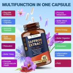 Organic Saffron Supplements with Prebiotic Fiber | 60 Caps, 88.5mg Per Serving