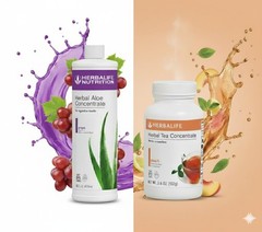 Herbal Tea Concentrate Peach Flavor 3.6Oz & Grape Aloe Pint Exp5/27