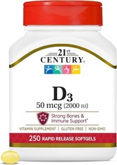 Unflavored D3 2000 IU Softgels 250 Count No Preservatives or Additives