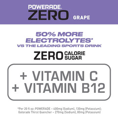 POWERADE Electrolyte Enhanced Zero Sugar Grape Sports Drink, 20 Ounce (Pack of 8