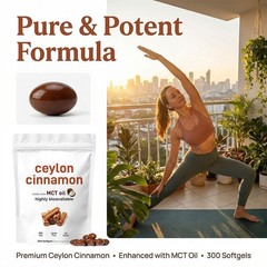 3X Ceylon Cinnamon Equivalent 7200mg 300 Softgels MCT Oil Supplement