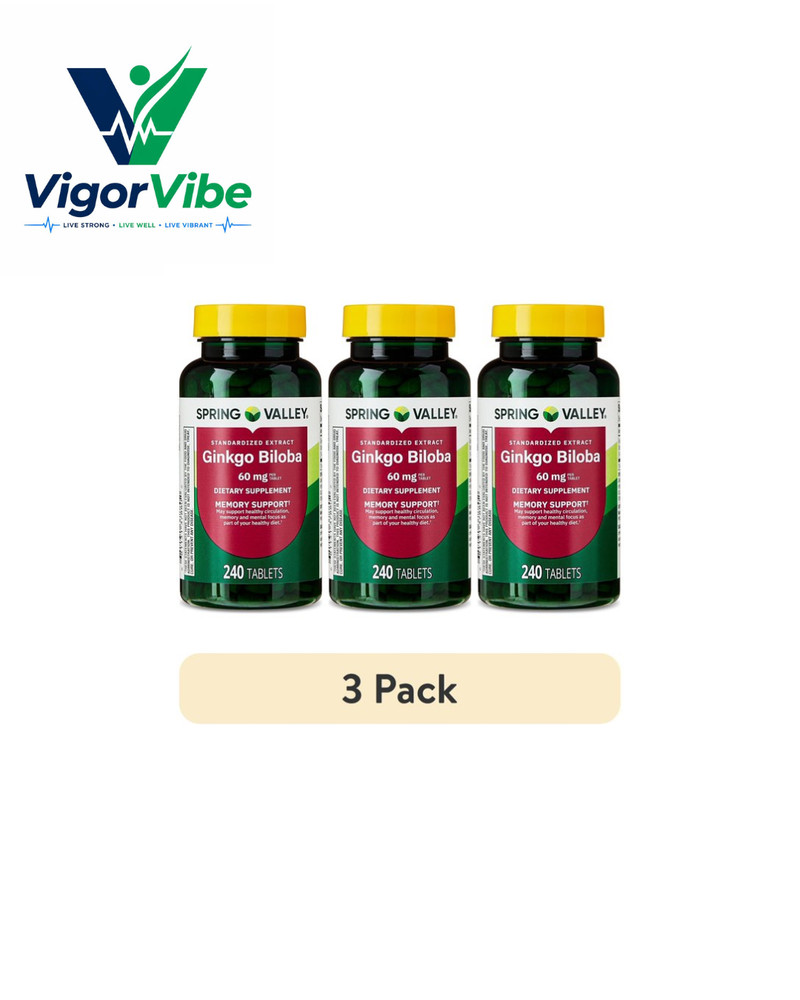 3 Pack Spring Valley Ginkgo Biloba Tablets 60 mg Memory & Circulation 240 Count