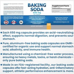 Natural Baking Soda Capsules Kidney Stomach Acid Sodium Bicarbonate Pills 650 mg