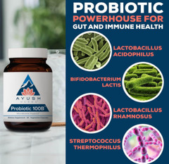 Ayush Herbs Probiotic 100B – Microbiome – 60 Vegetarian Capsules – Newest Exp.