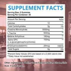 Creatine Monohydrate Gummies Increase Strength Muscle Endurance Energy 60 US