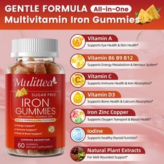 (2 Pack) Iron Gummies 4-Source Iron Supplement with Vitamin C, Folate, B12, B6
