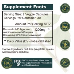 Resveratrol Capsules 1200MG Maximum Strength Anti Aging Antioxidant Supplement
