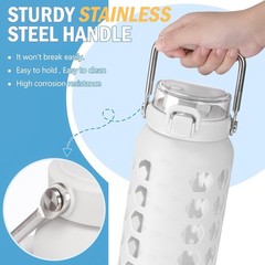 MUKOKO 64oz Glass Water Bottles with Straw and Lid,Half 64 Ounces, White