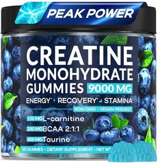 Creatine Monohydrate Gummies Complex 9000 MG, Preworkout Gummies with BCAA, L-Ca