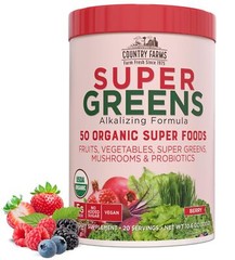 Country Farms Super Greens Organic Drink Mix 50 Superfoods 10.6 Ounce