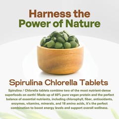 Organic Chlorella Spirulina Tablets 50/50 Mix, 500mg, 720 count, 4 month supply