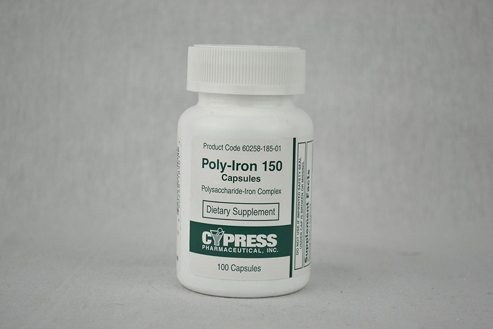 Cypress Pharmaceutical Poly-Iron Capsules Iron Dietary Supplement 150mg 100 ct