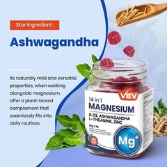 VEV 14-in-1 Magnesium Complex Gummies –L-Theanine,Cortisol Supplements designed