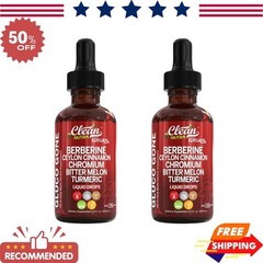 Clean Nutra Berberine with Ceylon Cinnamon Supplement Liquid Drops USA 2pack
