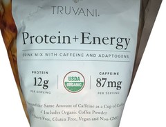 Truvani 12g Protein Energy Drink Mix Caffeine Vanilla Latte 15.87 oz Vegan GF