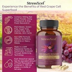 StressXcel Red Grape Extract 400mg and Resveratrol Supplement 120 Veggie Capsule